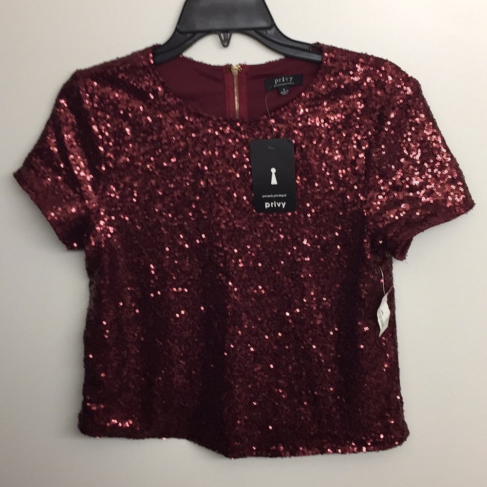 Burgundy sequin long crop top NWT small